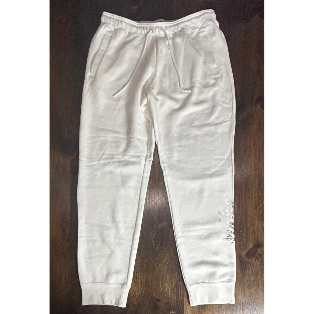 Nike Joggers Large White Metallic Gold Logo Fleece Sweatpants Athleisure Sporty